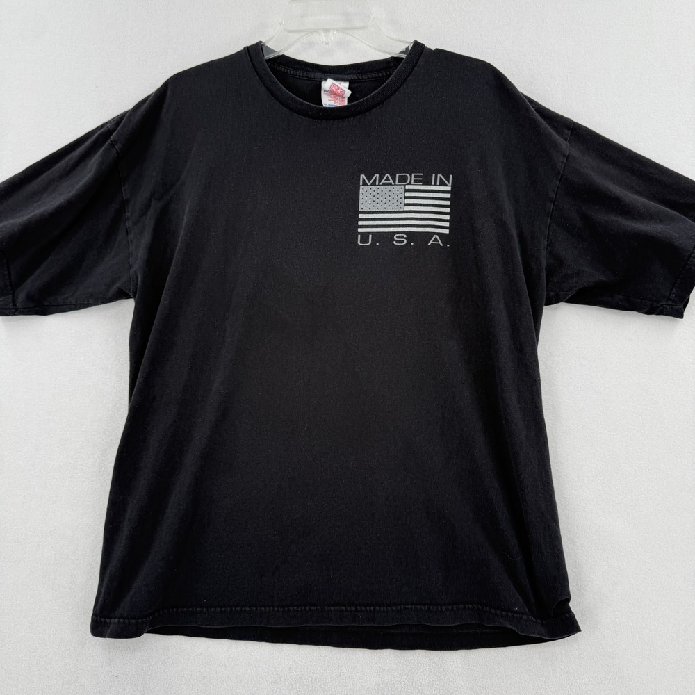 Bayside Graphic T-Shirt Men XL Black Made In USA American Flag Cotton Tee